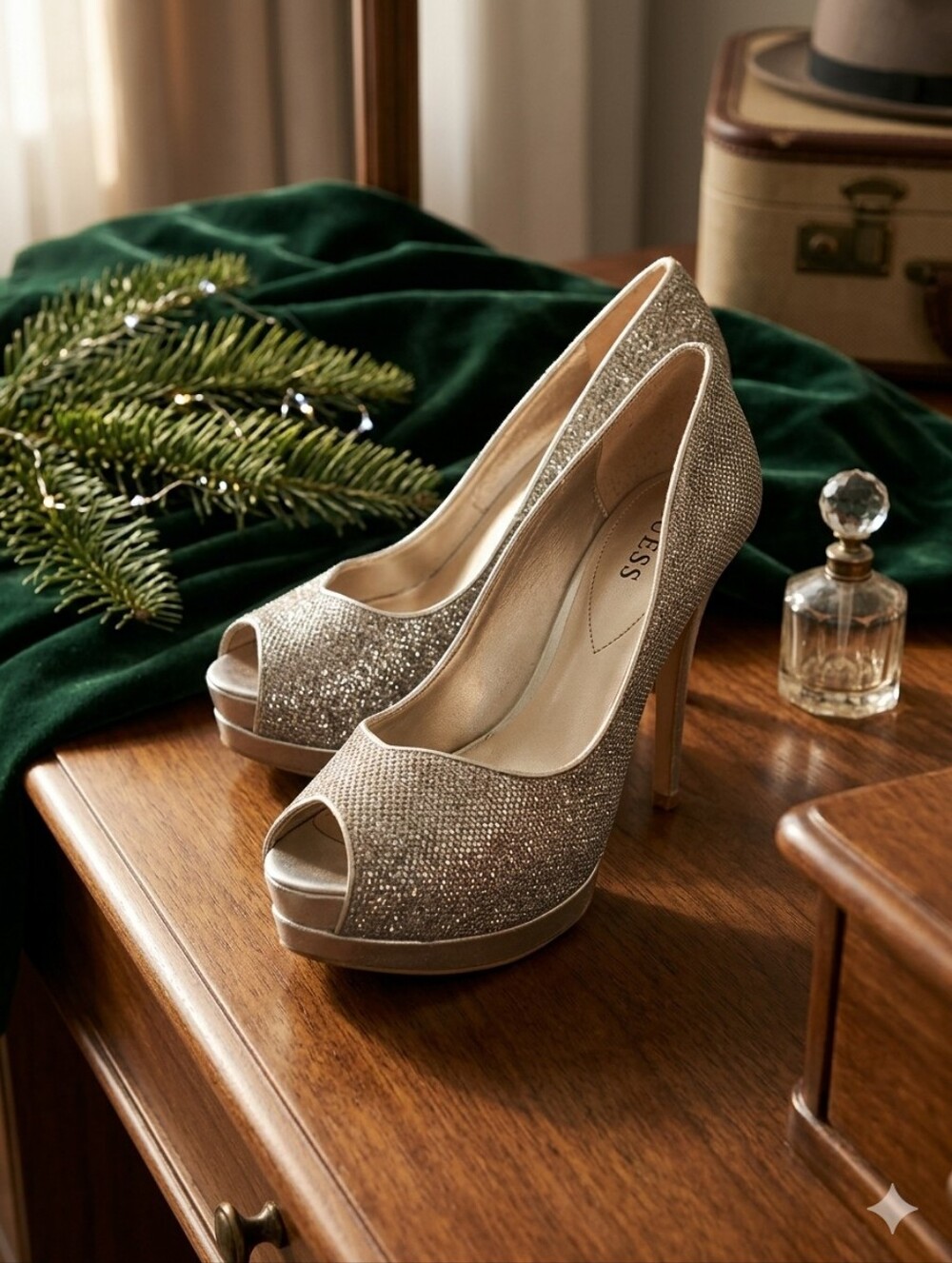 Guess silver peep toe pumps sz 9